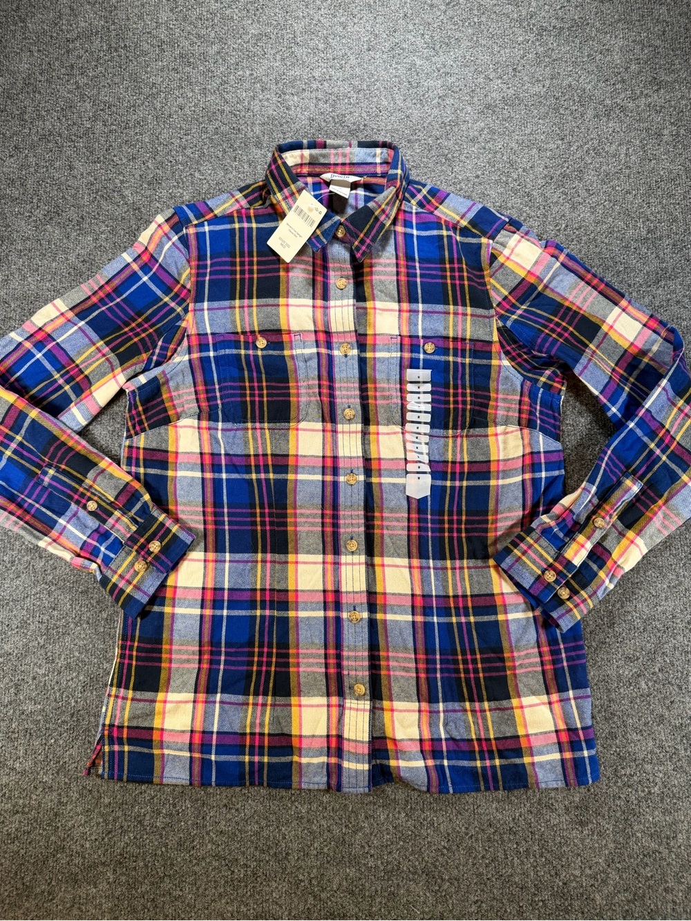 Duluth Trading Woman’s Blue Pink Western Flannel Shirt NWT Medium